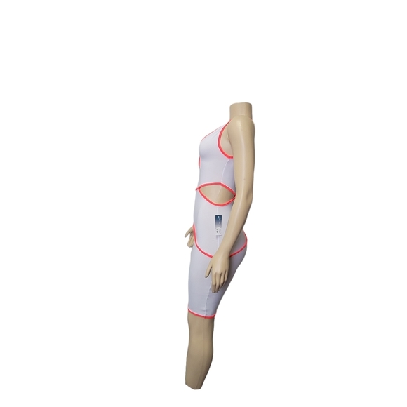 Women's Midi White Body Dress with Neon Orange Trim S - Picture 4 of 6